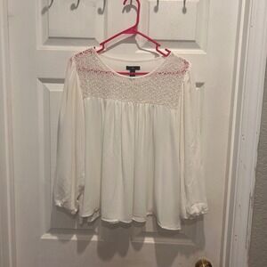 Gap Womens Ivory Crochet‎ Lace Blouse Top Long Sleeve Large Bridal Cottagecore